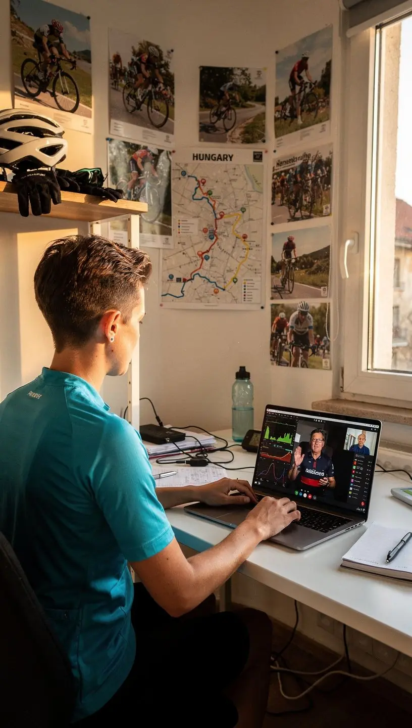Számítógép képernyője, amely a kerékpáros teljesítményét mutatja edzés alatt.