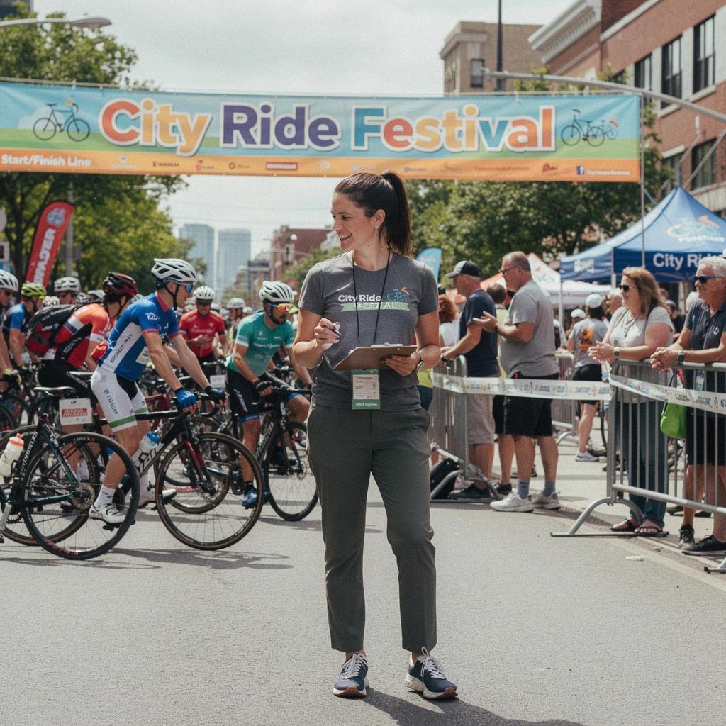 Versenykörnyezet, ahol a kerékpárosok a célvonal felé haladnak.